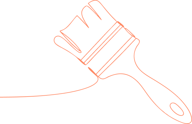 Illustration eines Pinsels mit einer breiten, flachen Borste, orange umrandet.